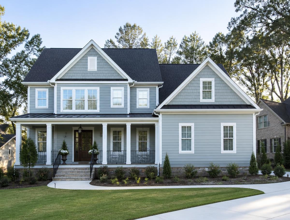 Home exterior with new siding and crisp white trim — project inspiration for siding-related exterior work